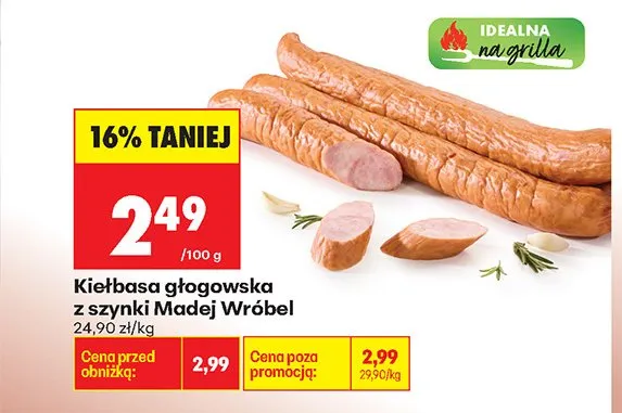 Kiełbasa głogowska z szynki Madej Wróbel promocja w Biedronka