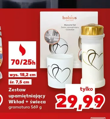 Zestaw upamiętniający wkład + świeca Bolsius promocja w Kaufland