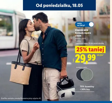 Bermudy męskie z lnem ESMARA MEN promocja w Lidl