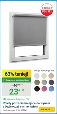 Rolety półzaciemniające na wymiar z bezinwazyjnym montażem promocja w ERLI