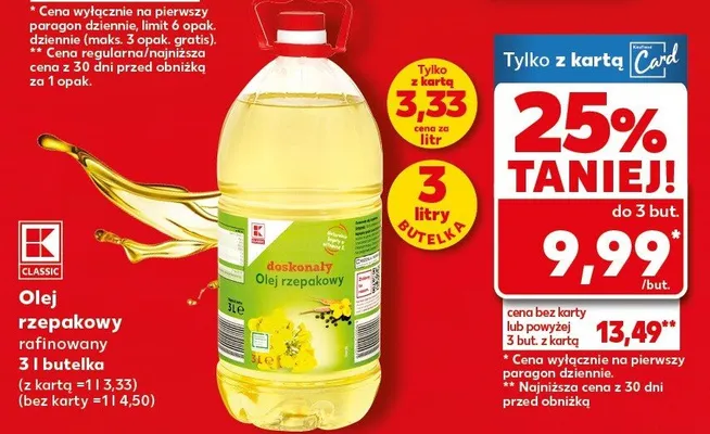 Olej rzepakowy rafinowany 3 l  promocja w Kaufland