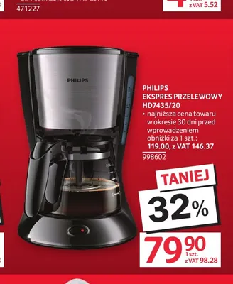 Ekspres przelewowy HD7435/20 Philips promocja w Selgros