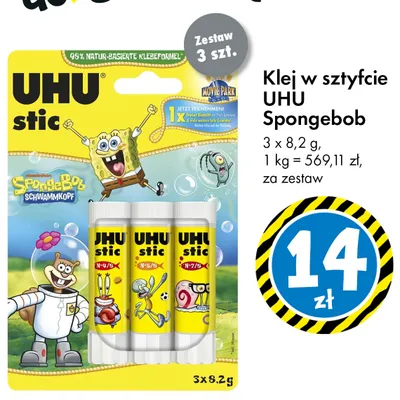 Klej w sztyfcie UHU Spongebob 3-pak 8,2 g promocja w Tedi