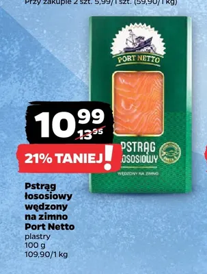 Pstrąg łososiowy wędzony na zimno Port Netto plastry promocja w Netto