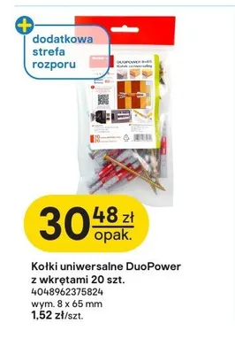 Kołki uniwersalne DuoPower z wkrętami Fischer 8x65 mm 20-pak promocja w Castorama