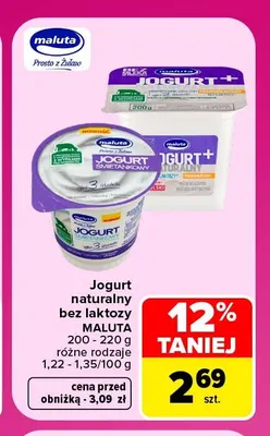 Jogurt naturalny bez laktozy Maluta promocja w Carrefour