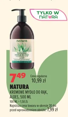 Kremowe mydło do rąk Natura aloes promocja w Drogerie Natura