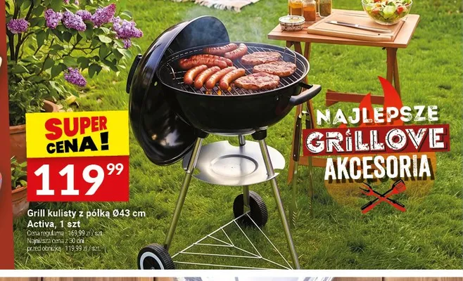 Grill kulisty z półką Ø43cm Activa promocja w Twój Market