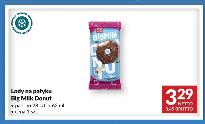 Lody na patyku Big Milk Donut promocja w Makro
