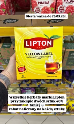 Herbata czarna Lipton Yellow Label promocja w Dino
