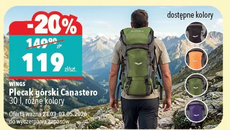 Plecak górski Canastero 30l, różne kolory Wings promocja w Biedronka Home