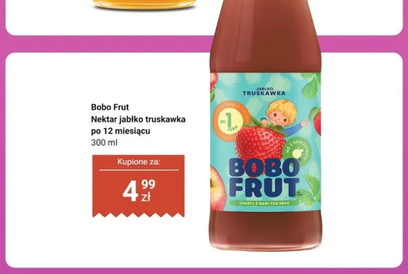 Nektar jabłko truskawka po 12 miesiącu Bobo Frut promocja w Biedronka