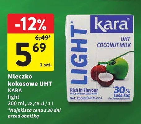 Mleczko kokosowe UHT Kara light promocja w Intermarche