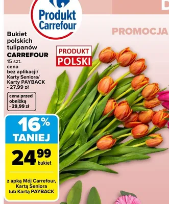 Bukiet polskich tulipanów pomarańczowych promocja w Carrefour