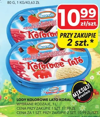 Lody Kolorowe Lato Koral śmietankowo-truskawkowo-czekoladowe promocja w Top Market