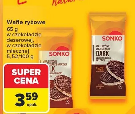 Wafle ryżowe w czekoladzie deserowej Sonko promocja w Carrefour
