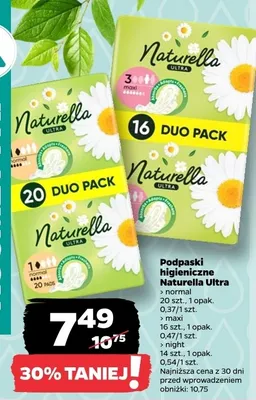 Podpaski higieniczne Naturella Ultra normal promocja w Netto