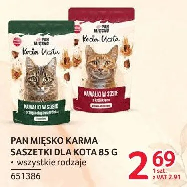 Karma dla kota Pan Mięsko Kocia Uczta saszetki 85 g wszystkie rodzaje promocja w Selgros