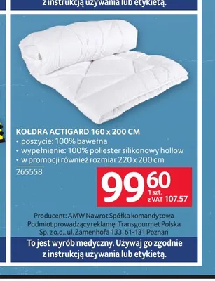 Kołdra Actigard 160x200 cm promocja w Selgros
