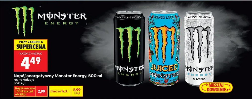 Napój energetyczny, różne rodzaje promocja w Biedronka