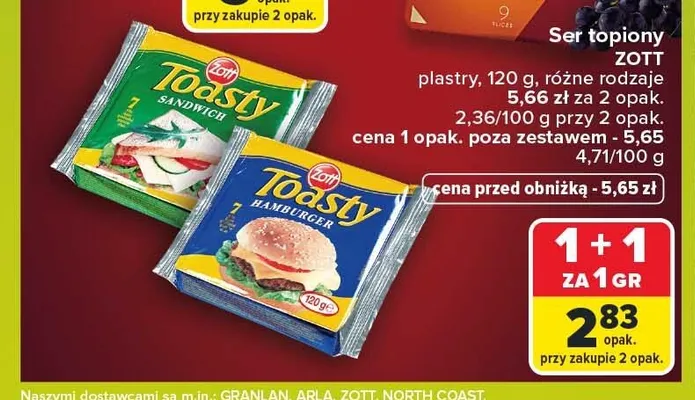 Ser topiony Zott Toasty Sandwich plastry promocja w Carrefour