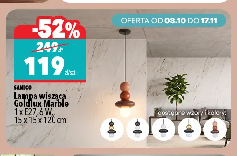 Lampa wisząca Goldlux Marble Sanico promocja w Biedronka Home