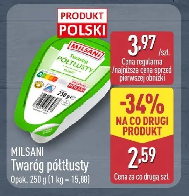 Twaróg półtłusty Milsani promocja w Aldi