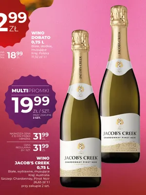 Wino musujące Jacob's Creek białe wytrawne Chardonnay Pinot Noir promocja w Duży Ben