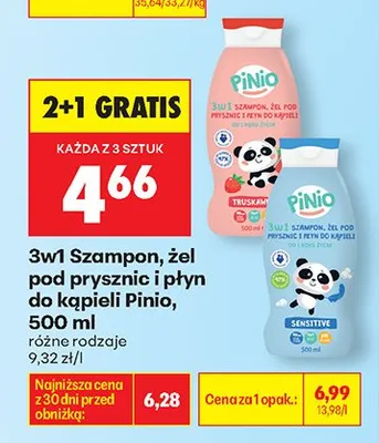 Szampon, żel pod prysznic i płyn do kąpieli 3w1 różne rodzaje Pinio promocja w Biedronka