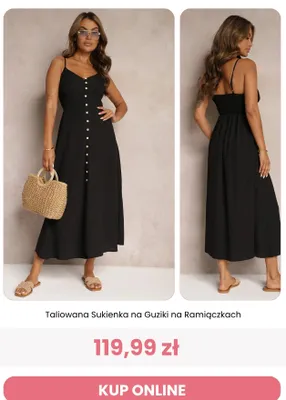 Sukienka taliowana na guziki na ramiączkach Renee promocja w Renee