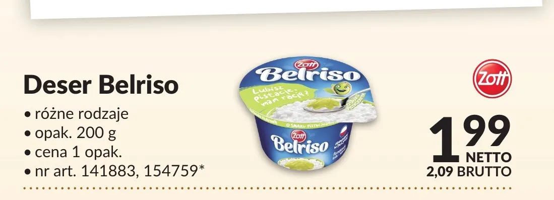 Deser ryżowy Belriso klasyczny Zott promocja w Makro
