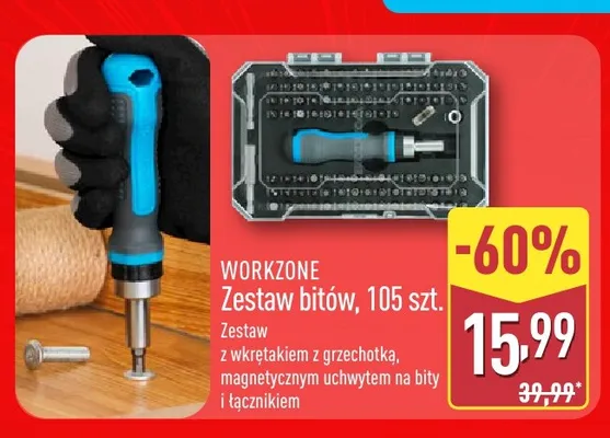 Zestaw bitów Workzone 105 szt. promocja w Aldi