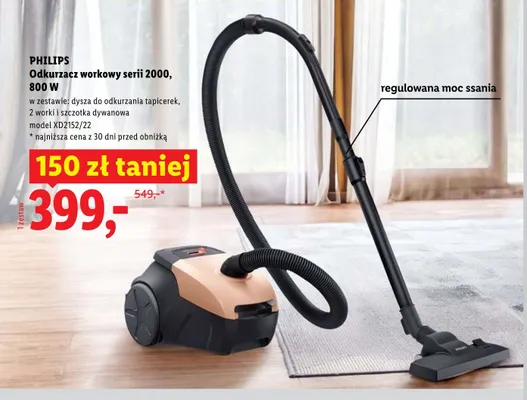 Odkurzacz workowy serii 2000 Philips 800W model XD2152/22 promocja w Lidl
