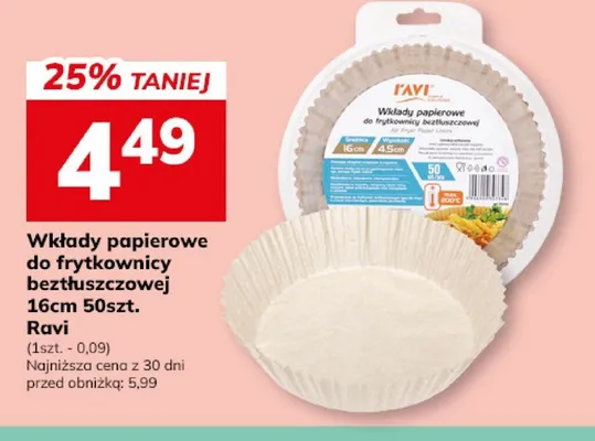Wkłady papierowe do frytkownicy beztłuszczowej 16cm Ravi promocja w Hitpol