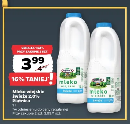 Mleko wiejskie świeże Piątnica 2,0% promocja w Netto