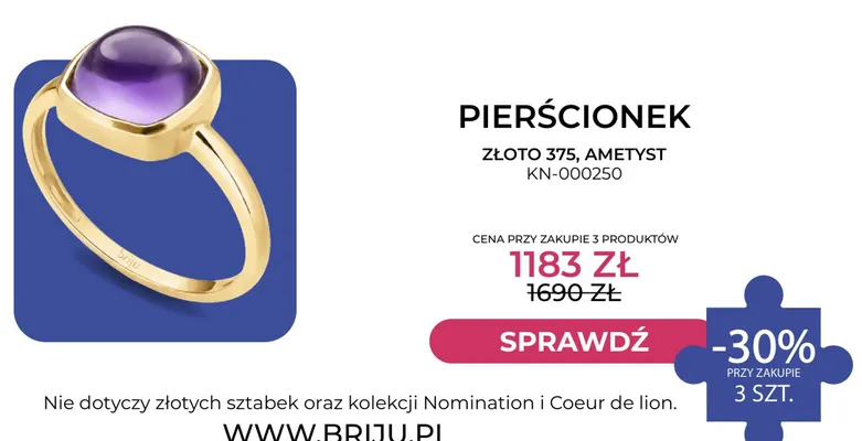 Pierścionek Briju złoto 375 ametyst KN-000250 promocja w Briju