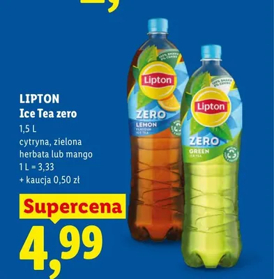 Herbata mrożona Lipton Ice Tea Zero zielona herbata promocja w Lidl