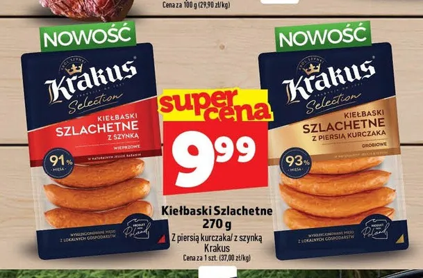 Kiełbaski Szlachetne z szynką Krakus promocja w TOPAZ