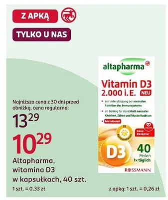 Witamina D3 w kapsułkach Altapharma 2.000 I.E. promocja w Rossmann