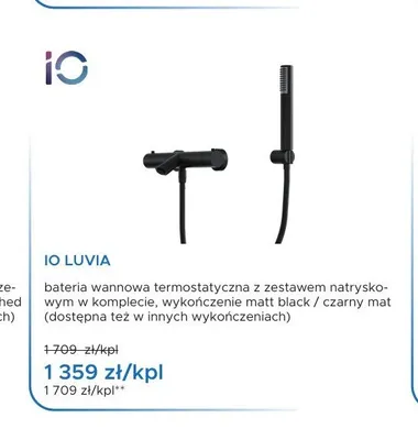 Bateria wannowa termostatyczna iO Luvia czarny mat promocja w Blu Salony Łazienek