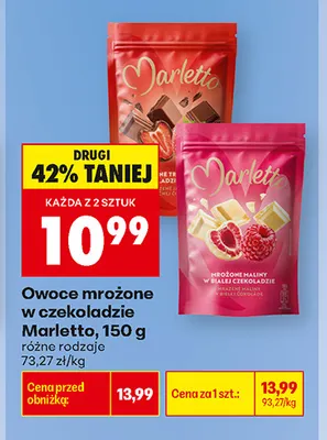 Owoce mrożone w czekoladzie maliny w białej czekoladzie Marletto promocja w Biedronka