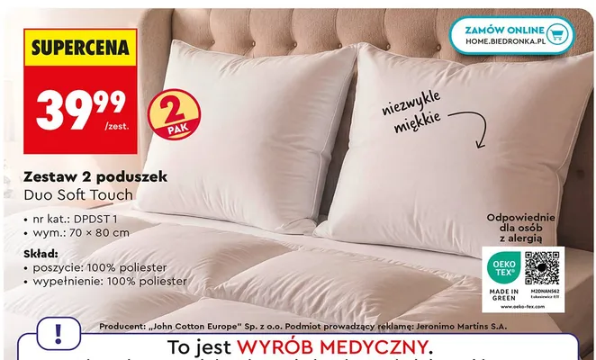 Zestaw 2 poduszek Duo Soft Touch promocja w Biedronka