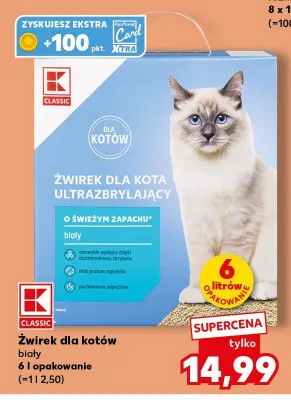 Żwirek dla kota ultrazbrylający biały K-Classic promocja w Kaufland