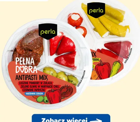 Miks antipasti papryczki nadziewane serkiem, pomidory-oliwki-papryka promocja w Carrefour