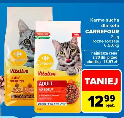 Karma sucha dla kota Carrefour Companino Vitalive promocja w Carrefour Market