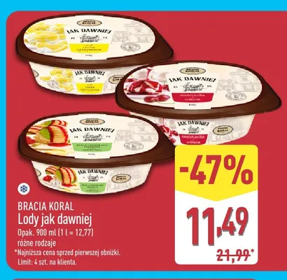 Lody jak dawniej śmietankowe Bracia Koral promocja w Aldi