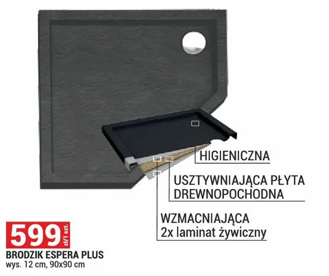 Brodzik Espera Plus wys. 12cm, 90x90cm promocja w Merkury Market