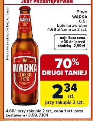 Piwo WARKA butelka zwrotna promocja w Carrefour Express