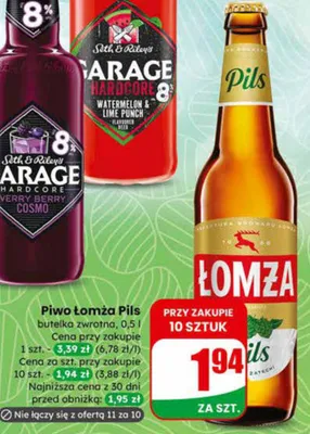 Piwo Łomża Pils butelka zwrotna promocja w Dino