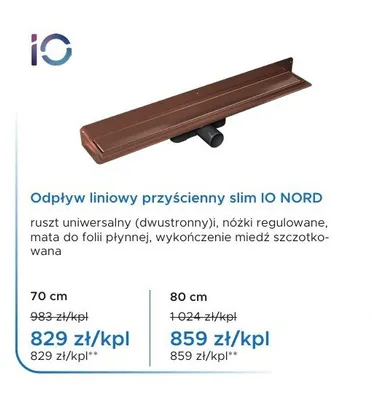 Odpływ liniowy przyścienny slim IO NORD 80 cm promocja w Blu Salony Łazienek